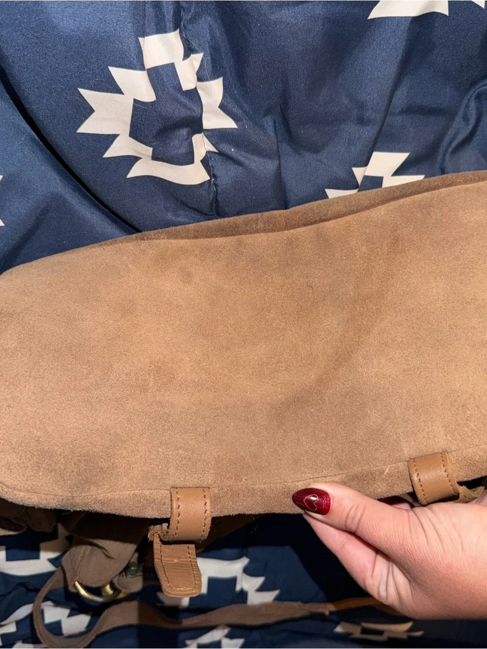 Free People Tan Suede Satchel with Buckle Accents